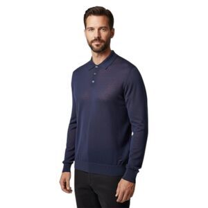 Armani Collezioni Men's Long Sleeve Polo Shirt Size XXL Blue Silk Cotton Blend